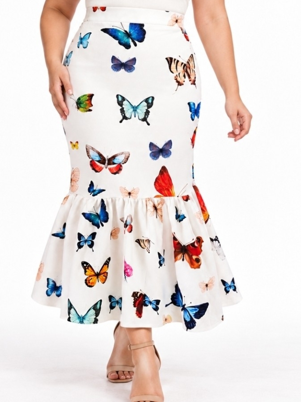MODCLOTH BUTTERFLY PRINT STRETCHY MERMAID SKIRT SZ 2X